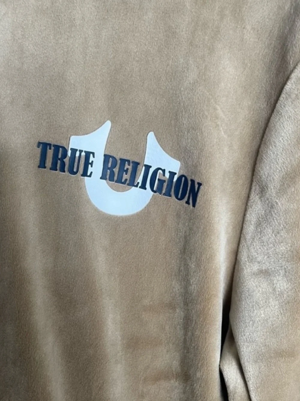 TRUE RELIGION Velour Tour Track Jacket World Tour Travertine Sz M